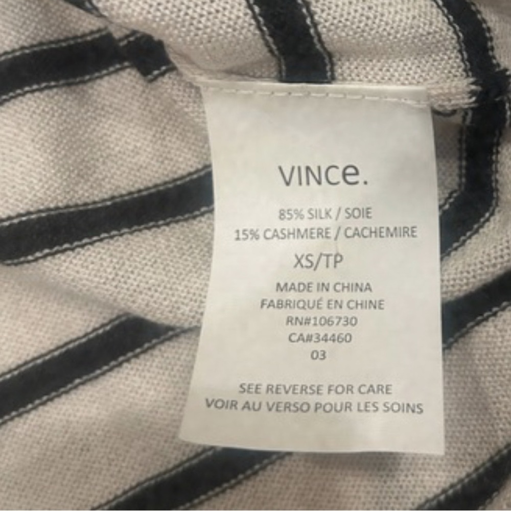 Vince Striped Silk/Cashmere Knit Long Sleeve Sweater Top | Black/White | Size XS - Picture 5 of 5